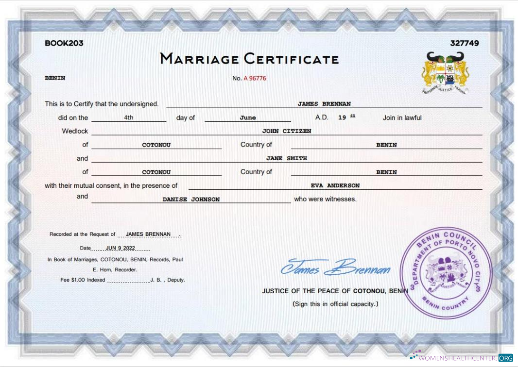 Download Benin marriage certificate Word and PDF template Photoshop template